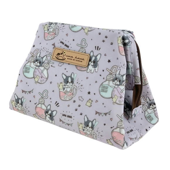 Uma Hana Handbags - Waterproof Boba French Bulldog Large Opening Makeup Bag